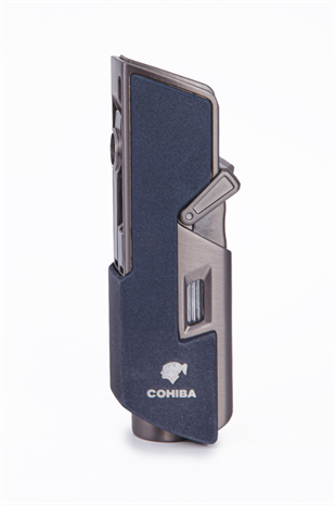 Cohiba Tek Torch Pürmüz Lacivert-Gunmetal Dahili Delici & İğne Metal Puro Çakmağı