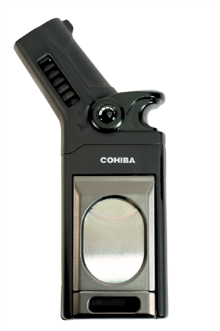 Cohiba Tek Torch Pürmüz Dahili S-V Cut & İğneli Siyah Gunmetal Metal Puro Çakmağı