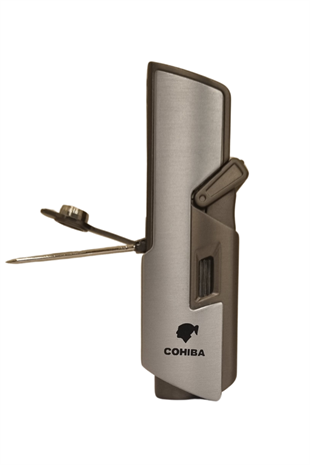 Cohiba Tek Torch Pürmüz Gümüş-Gunmetal Dahili Delici & İğne Metal Puro Çakmağı