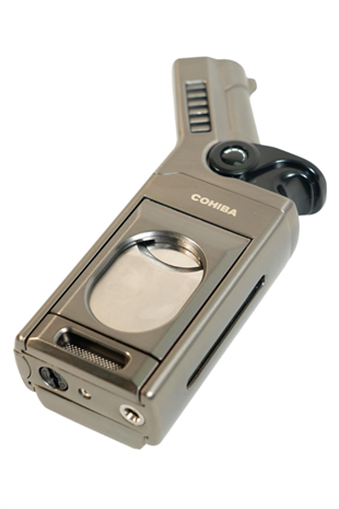 Cohiba Tek Torch Pürmüz Dahili S-V Cut & İğneli Gunmetal Metal Puro Çakmağı