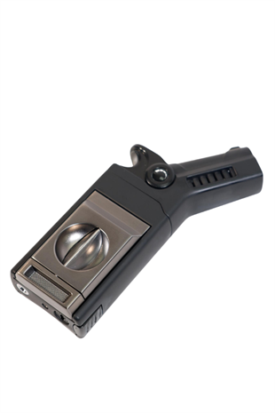 Cohiba Tek Torch Pürmüz Dahili S-V Cut & İğneli Siyah Gunmetal Metal Puro Çakmağı
