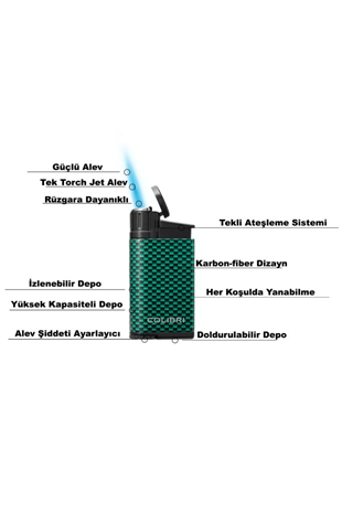 Colibri Evo Tek Torch Pürmüz Mavi Karbonfiber Puro Çakmağı