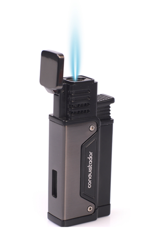 Conquistador Tek Torch Pürmüz Gunmetal Siyah Delicili Metal Puro Çakmağı