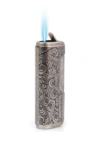 Conquistador Tek Torch Pürmüz Gümüş İşlemeli Metal Puro Çakmağı