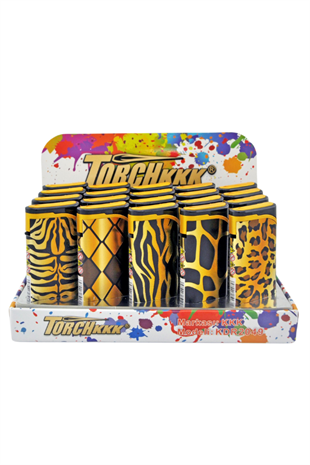 PremiumQuality Leopar Desenli Siyah Tek Torch Pürmüz Plastik Puro Çakmağı