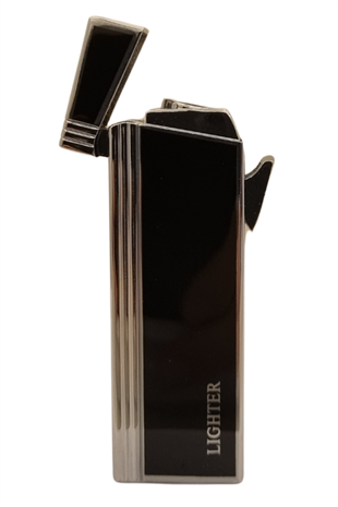 PremiumQuality Gümüş - Siyah Tek Torch Pürmüz Metal Puro Çakmağı