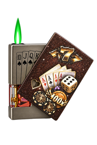 Hunter Tek Torch Pürmüz Zar & Poker Design Metal Işıklı Puro Çakmağı