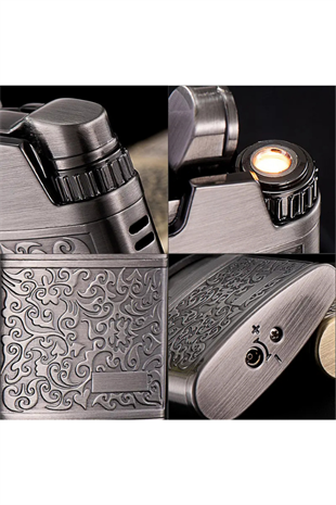 Jobon Tek Torch Pürmüz Bronz Metal İşlemeli Puro Çakmağı