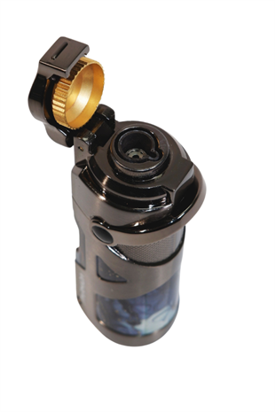 Parmida Tek Torch Pürmüz Gunmetal-Mavi Desenli Metal Puro Çakmağı