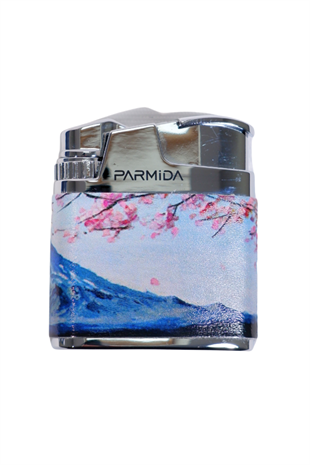 Parmida Tek Torch Pürmüz Sakura Desenli Çok Renkli Metal Puro Çakmağı