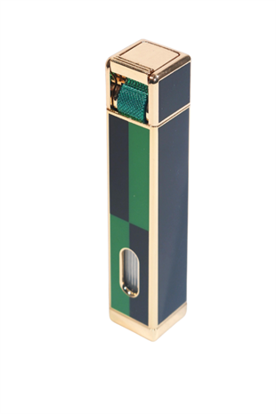Parmida Tek Torch Pürmüz Siyah-Yeşil Dama Desenli Metal Puro Çakmağı