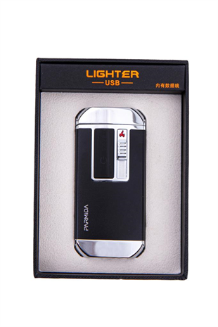 Parmida Siyah-Gümüş Multifonksiyonel Çakmak (Tek Torch Pürmüz Puro Çakmağı, Elektrikli Çakmak, Powerbank, El Feneri)