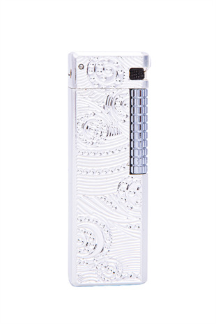 Parmida Gümüş Desenli Soft Flame Metal Çakmak