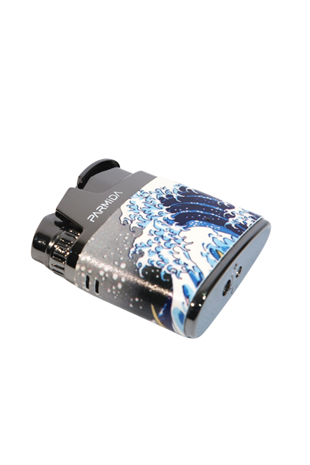 Parmida Tek Torch Pürmüz Deniz Desenli Çok Renkli Metal Puro Çakmağı