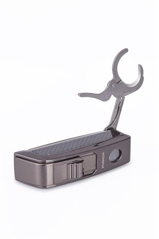 Parmida Tek Torch Pürmüz Gunmetal-Ahşap Desenli Dahili Puro Makaslı Metal Puro Çakmağı