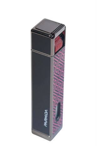 Parmida Tek Torch Pürmüz Gunmetal-Kırmızı Desenli Metal Puro Çakmağı