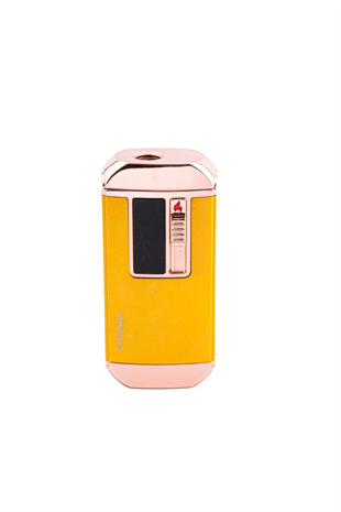 Parmida Sarı-Gold Multifonksiyonel Çakmak (Tek Torch Pürmüz Puro Çakmağı, Elektrikli Çakmak, Powerbank, El Feneri)