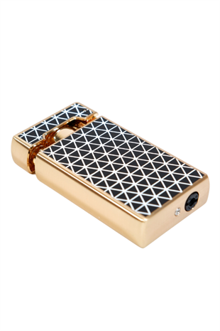 Parmida Tek Torch Pürmüz Soft Flame Özellikli Gold Siyah-Beyaz Mozaik Desenli Metal Puro Çakmağı