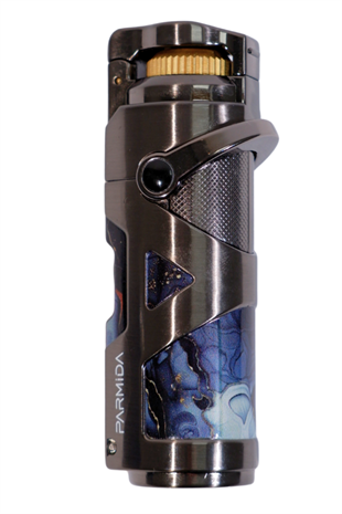 Parmida Tek Torch Pürmüz Gunmetal-Mavi Desenli Metal Puro Çakmağı