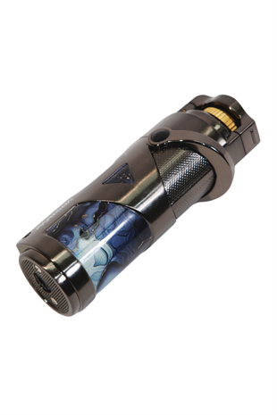 Parmida Tek Torch Pürmüz Gunmetal-Mavi Desenli Metal Puro Çakmağı