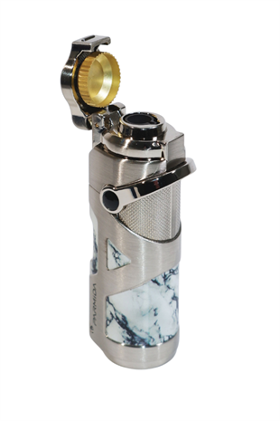 Parmida Tek Torch Pürmüz Gümüş Mermer Desenli Metal Puro Çakmağı