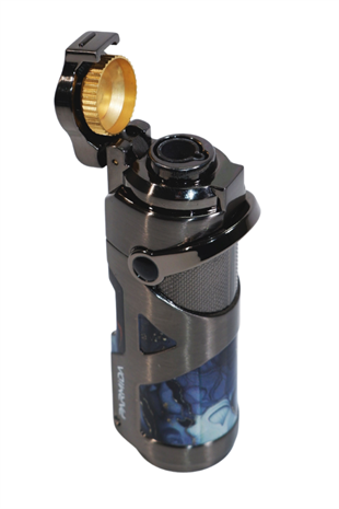 Parmida Tek Torch Pürmüz Gunmetal-Mavi Desenli Metal Puro Çakmağı