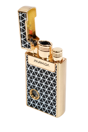 Parmida Tek Torch Pürmüz Soft Flame Özellikli Gold Siyah-Beyaz Mozaik Desenli Metal Puro Çakmağı