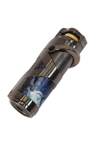 Parmida Tek Torch Pürmüz Gunmetal-Mavi Desenli Metal Puro Çakmağı