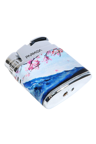 Parmida Tek Torch Pürmüz Sakura Desenli Çok Renkli Metal Puro Çakmağı