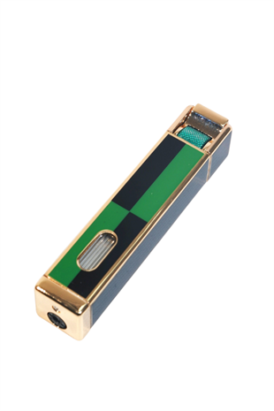 Parmida Tek Torch Pürmüz Siyah-Yeşil Dama Desenli Metal Puro Çakmağı