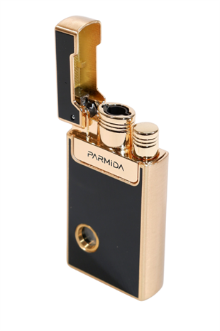 Parmida Tek Torch Pürmüz Soft Flame Özellikli Siyah-Gold Metal Puro Çakmağı