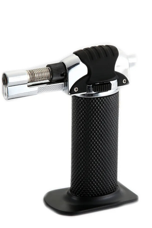 PremiumQuality Tek Torch Pürmüz Siyah Gümüş Metal Masa Tipi Puro Çakmağı