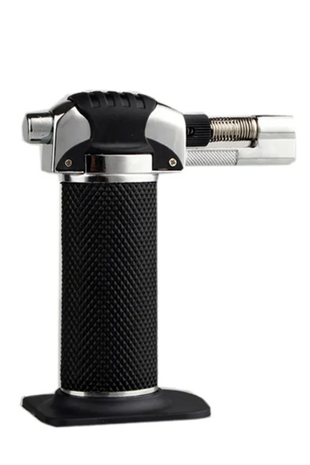 PremiumQuality Tek Torch Pürmüz Siyah Gümüş Metal Masa Tipi Puro Çakmağı