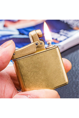 Promise Tek Alevli Fırçalı Gold Metal Benzinli Çakmak