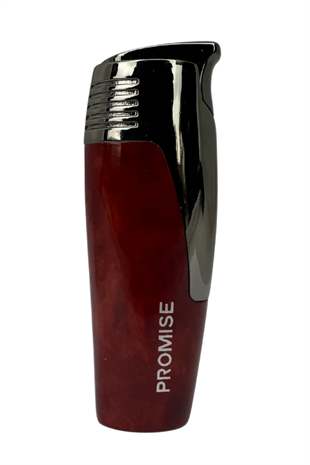 Promise Tek Torch Pürmüz Kırmızı-Gümüş Desenli Puro Çakmağı