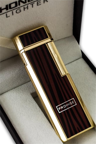 Promise Twiggy Siyah Gold Çizgili Metal Soft Flame Çakmak