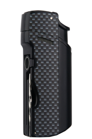 Quantoro Tek Torch Pürmüz Delicili/İğneli Siyah Karbon Desenli Metal Puro Çakmağı