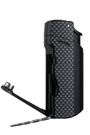 Quantoro Tek Torch Pürmüz Delicili/İğneli Siyah Karbon Desenli Metal Puro Çakmağı