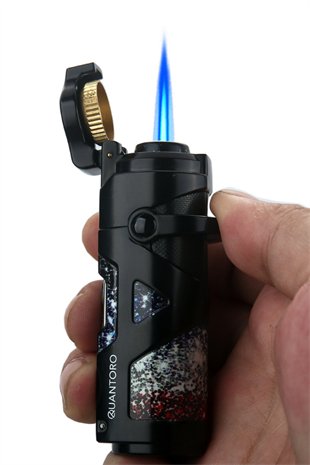 Quantoro Tek Torch Pürmüz Delicili/İğneli Siyah Metal Puro Çakmağı