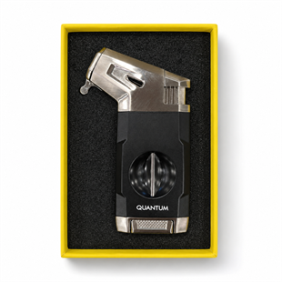 Quantum Tek Torch Pürmüz Siyah Gümüş V Kesicili Metal Puro Çakmağı