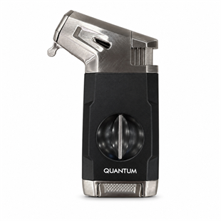Quantum Tek Torch Pürmüz Siyah Gümüş V Kesicili Metal Puro Çakmağı