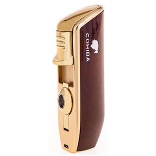 Cohiba 3 Torch Pürmüz Bordo Çakmak ve Gold Kesici Seti