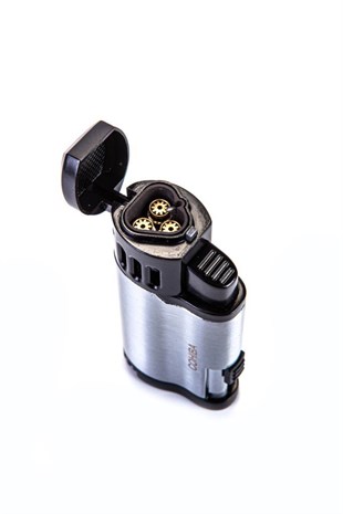 Cohiba 3 Torch Pürmüz Gümüş Siyah Desenli Puro Çakmağı