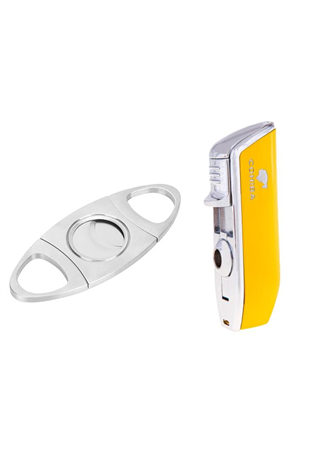 Cohiba Sarı Üç Torch Pürmüz Çakmak Ve Metal Kesici Set