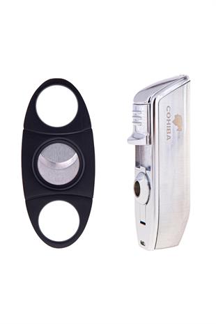 Cohiba 3 Torch Pürmüz Gunmetal Puro Çakmağı ve Kesici Seti