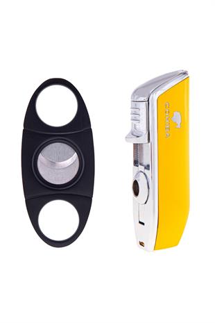 Cohiba 3 Torch Pürmüz Sarı Puro Çakmağı ve Kesici Seti