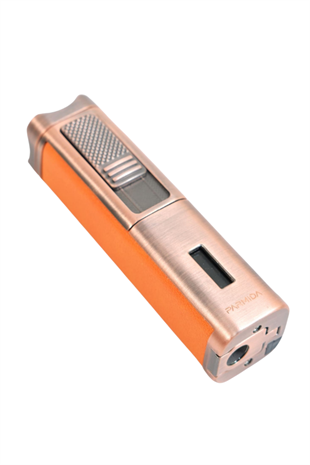 Parmida 3 Torch Pürmüz Sehpalı Gövdesi Turuncu Deri Bronz Metal Puro Çakmağı