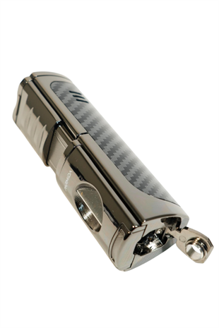 Parmida 3 Torch Pürmüz Kesici & Delici & Sehpalı Karbon Desenli Metal Puro Çakmağı
