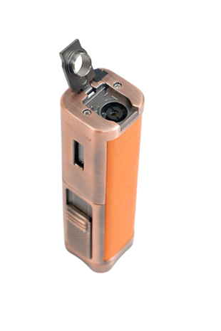 Parmida 3 Torch Pürmüz Sehpalı Gövdesi Turuncu Deri Bronz Metal Puro Çakmağı