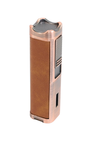 Parmida 3 Torch Pürmüz Sehpalı Gövdesi Deri Bronz Metal Puro Çakmağı